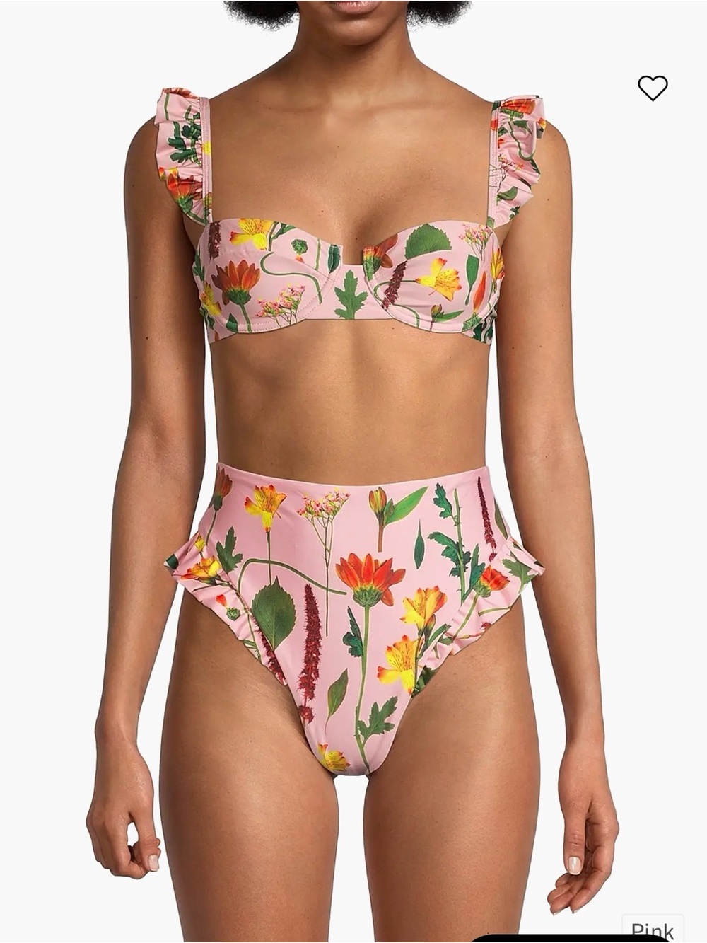 Agua by Agua Bendita Pink Floral Ruffle High-Waist Bikini